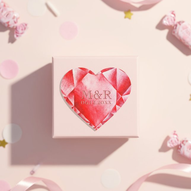 Sticker Cœur Aquarelle Ruby Heart 40e anniversaire de Mariage (Créateur téléchargé)