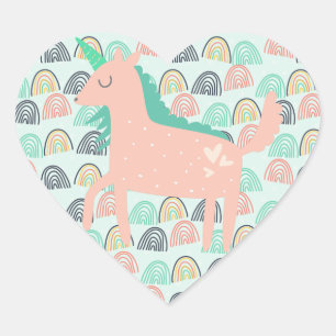 Sticker Cœur Arcs-en-ciel et licornes