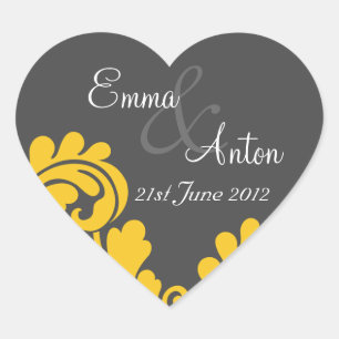 Sticker Cœur ardoise gris et jaune damas Enregistrer l'autocoll