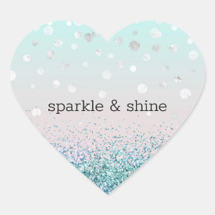 Sticker Cœur Argent Confetti Aqua Mint Purple Parties scintilla