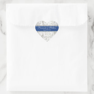 Sticker Cœur Argent Enregistrer la date Lapis Blue Mariage Seal