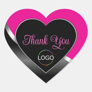 Sticker Cœur Argent noir chaud et Logo Merci mignon
