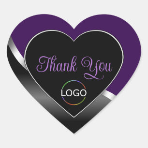 Sticker Cœur Argent violet noir Wavy avec logo Merci mou