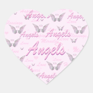 Sticker Cœur Arrière - plan rose avec Angel WIngs