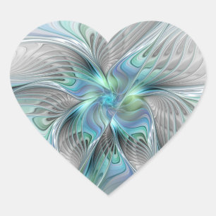 Sticker Cœur Art Fantastique Papillon Bleu Vert Abstrait