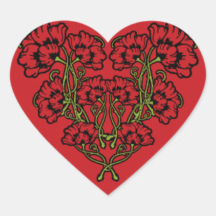 Sticker Cœur Art Nouveau Flower Heart Rouge