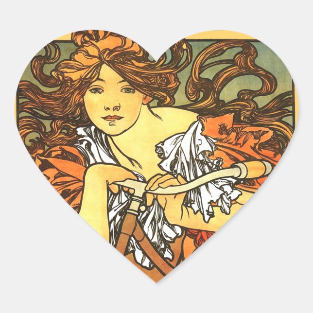 Sticker Cœur Art Nouveau Vélo Mucha Art (Devant)