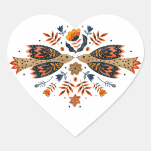 Sticker Cœur Art populaire scandinave