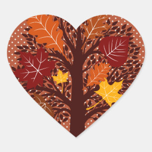 Sticker Cœur Automne Feuilles Arbre Novembre Récolte