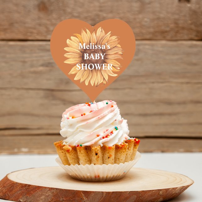 Sticker Cœur Automne tournesol baby shower cupcake topcake (Créateur téléchargé)