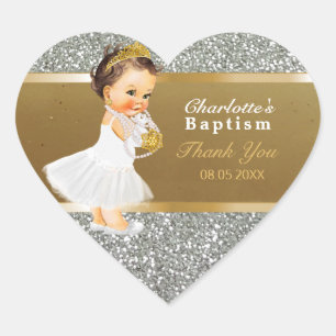 Sticker Cœur Baby Girl Baptism Merci Favor Gold Silver