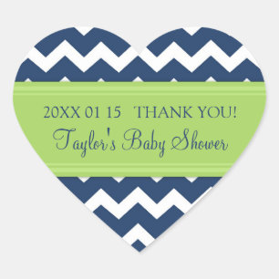 Sticker Cœur Baby shower bleu vert Chevron Favoriser les autoco