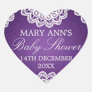 Sticker Cœur Baby shower Date Vintage dentelle pourpre