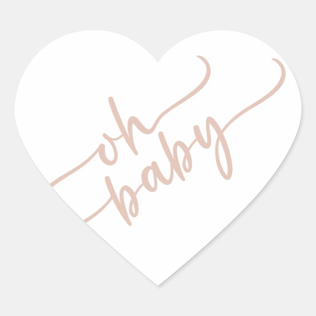 Sticker Cœur baby shower de script beige "Oh Baby" (Devant)