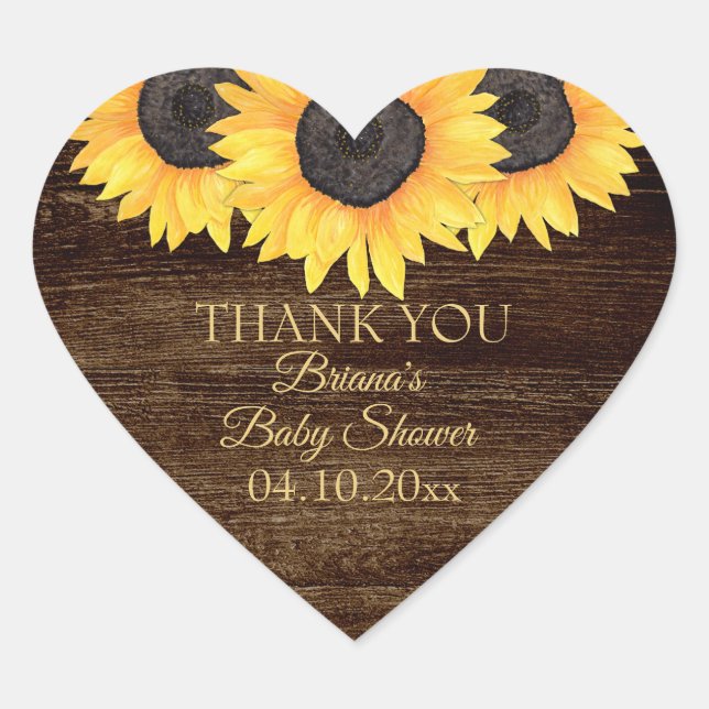 Sticker Coeur Baby shower de tournesol de campagne (Devant)