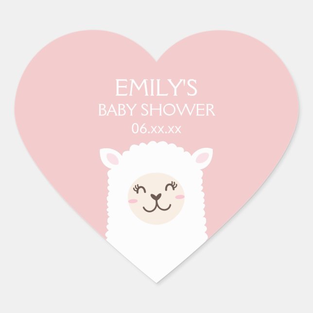Sticker Cœur Baby shower fille mignonne Kawaii Alpaca Elégant r (Devant)