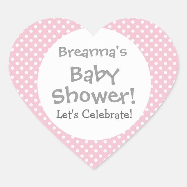 Sticker Cœur Baby Shower GIRL Pink Polka Dot Pattern V3a (Devant)