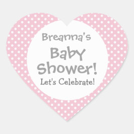 Sticker Cœur Baby Shower GIRL Pink Polka Dot Pattern V3a