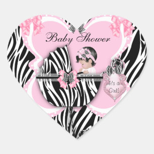 Sticker Cœur Baby Shower Mignonne Bébé Fille Taches de Zèbre Ro