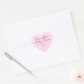 Sticker Cœur Baby shower rose doux et simple