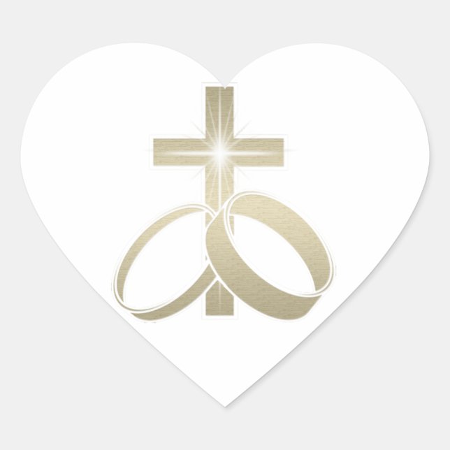 Sticker Cœur Bagues mariages d'or et croix (Devant)