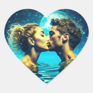 Sticker Cœur Baiser doux sous la lune dans l'océan calme