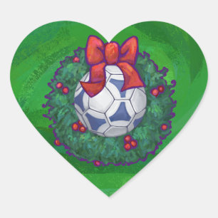 Sticker Cœur Bal de soccer blanc et bleu sur vert