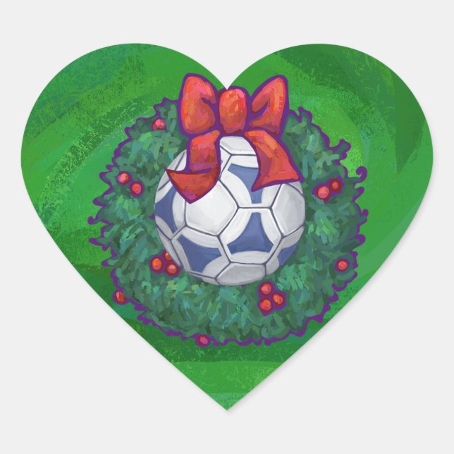 Sticker Cœur Bal de soccer blanc et bleu sur vert (Devant)