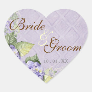 Sticker Cœur Balayage d'Hydrangée violette - Sceau Mariage ou S