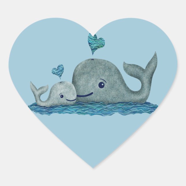 Sticker Cœur Baleine maman et bébé nager dans la mer (Devant)
