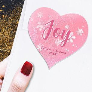 Sticker Cœur Balise cadeau Joy Pink Snowflakes Christmas Hear S