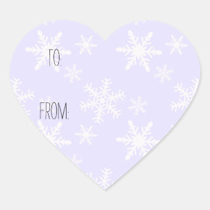 Sticker Cœur Balise cadeau Pale Lilac White Snowflakes