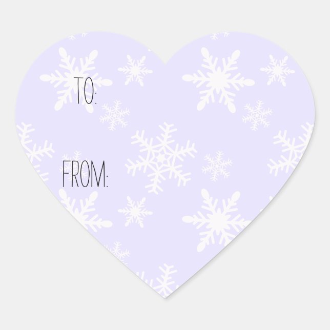 Sticker Cœur Balise cadeau Pale Lilac White Snowflakes (Devant)