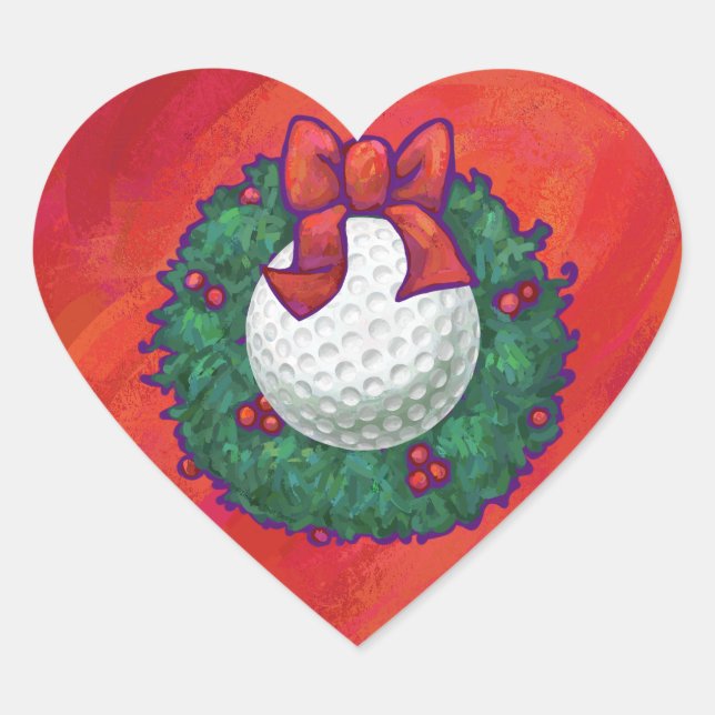 Sticker Cœur Ball de golf Fer de Noël en rouge (Devant)