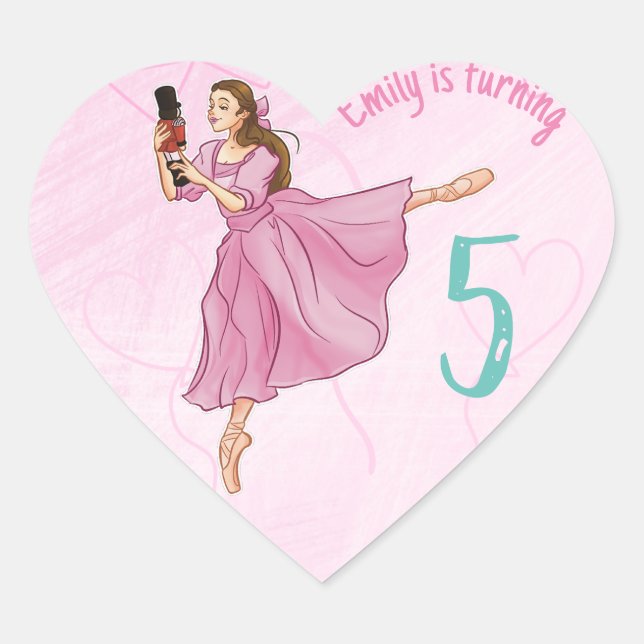 Sticker Cœur Ballerina Nutcracker Anniversaire - Nom et âge (Devant)