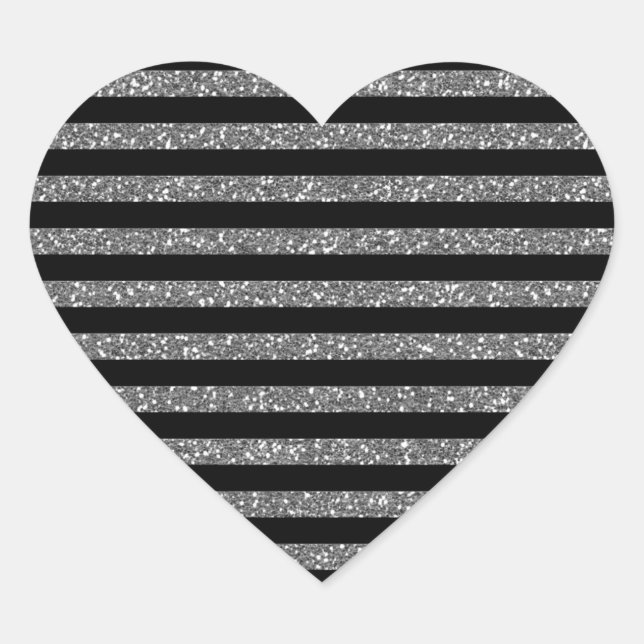 Sticker Cœur Bandes d'argent sur Décor Noir (Devant)