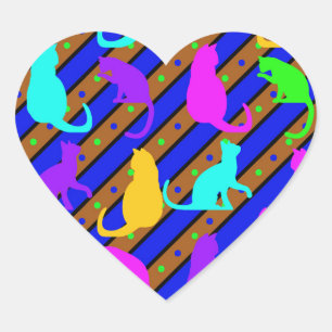 Sticker Cœur Bandes de chats colorés et art animal à petits poi