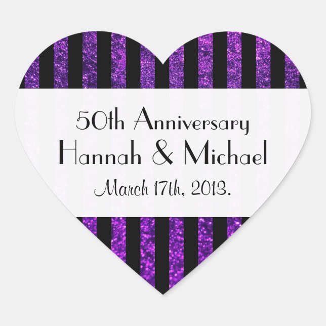 Sticker Cœur Bandes pourpres, Bandes Parties scintillant, Anniv (Devant)