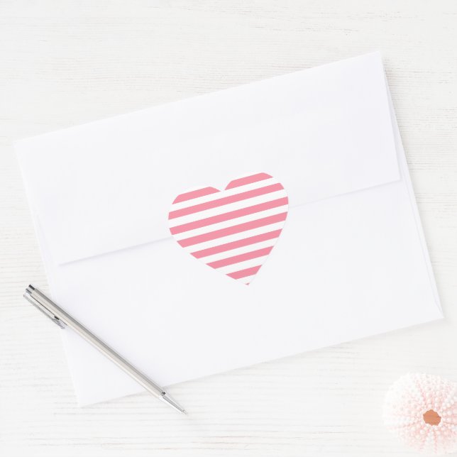 Sticker Cœur Bandes roses et blanches douces (Enveloppe)