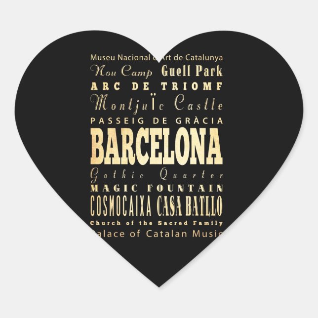 Sticker Cœur Barcelone Ville d'Espagne Typographie Art (Devant)