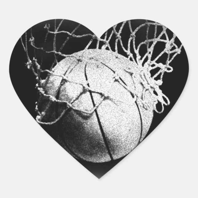 Sticker Cœur Basket-ball noir et blanc (Devant)