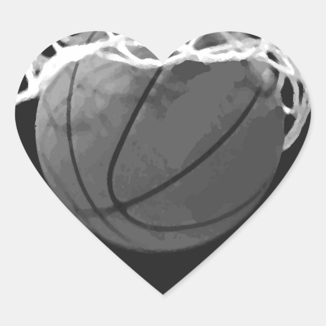 Sticker Cœur Basket-ball noir et blanc (Devant)