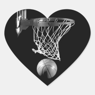 Sticker Cœur Basket-ball noir et blanc