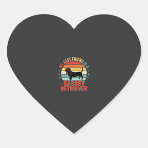 Sticker Cœur Basset Retriever Rétro Coucher de soleil Chien
