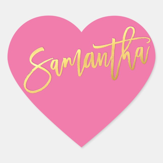 Sticker Cœur BAT MITZVAH HEART moderne or rose script SAMANTHA (Devant)