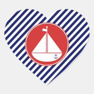 Sticker Cœur Bateau à voile bleu et rouge