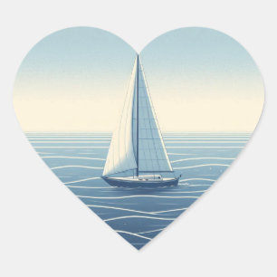 Sticker Cœur Bateau à voile en haute mer