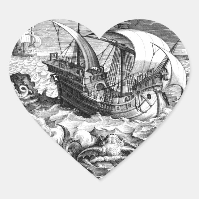 Sticker Cœur Bateau sur une tempête (Devant)