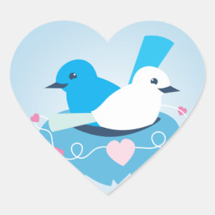 Sticker Cœur Beau blanc bleu de roitelet d'inséparables