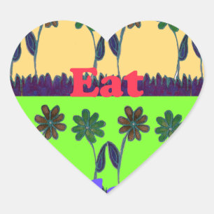 Sticker Cœur Beau coloré Manger Amour Jouer texte Floral Pop